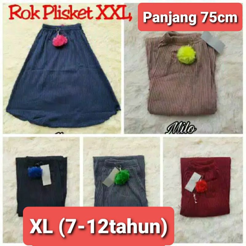 Rok plisket anak polos L &amp; XL free pompom