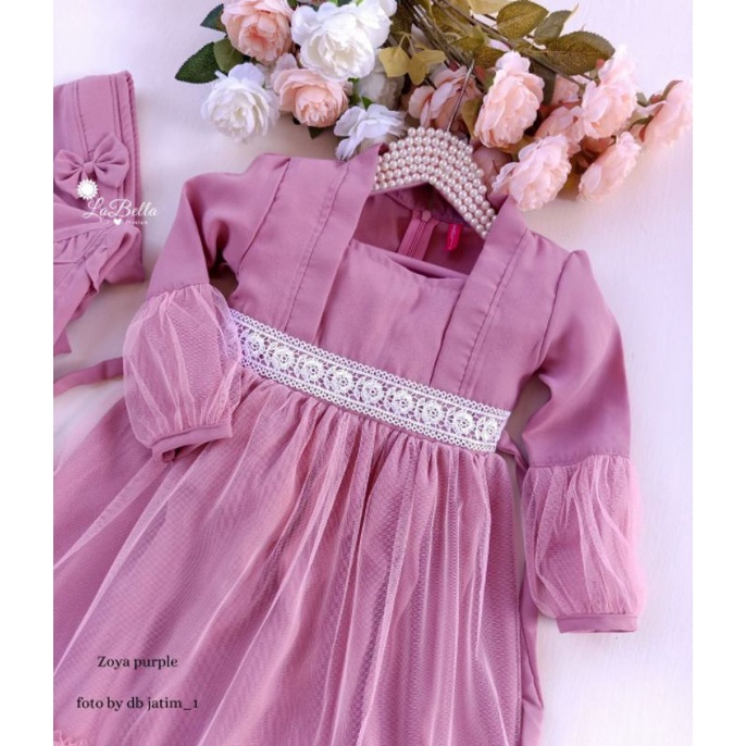 kebaya gamis pesta anak polos plain ungu rose Zoya labella Jawa timur kebaya modern kutubaru dusty