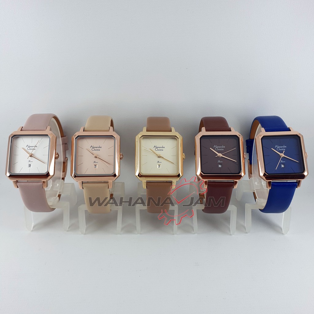 Alexandre Christie AC 2921 LD / Jam Tangan Wanita AC2921 Alexander Cewek Model Kotak Tali Kulit Ori