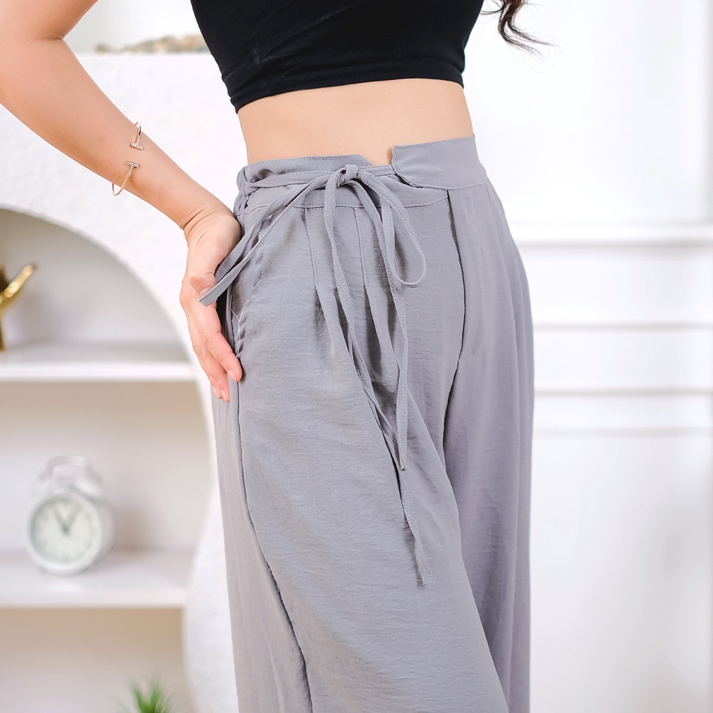 Kulot Chelsea Loose Pants / Kulot Highwaist Estetic Pinggang Tali Bahan Airflow Crinkle | OUTFIT REMAJA OOTD KEKINIAN