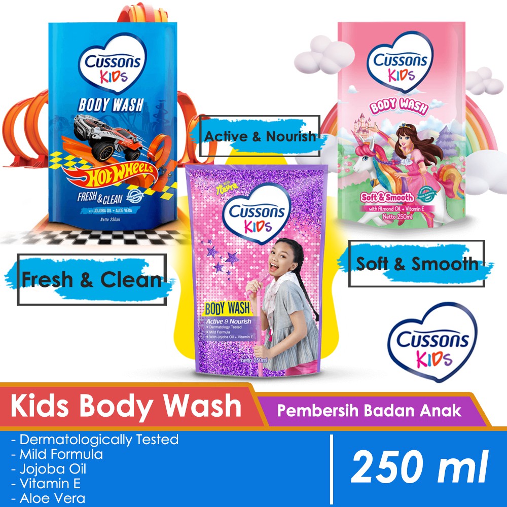 250ml CUSSONS KIDS BODY WASH - Sabun Mandi Cair Anak 250 ml naura princess hot wheels refil refill