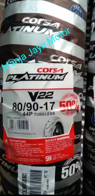 Paket Ban tubeless Front 70/90-17 &amp; 80/90-17 Rear Corsa Platinum V22 for bebek Yamaha/Suzuki/Honda