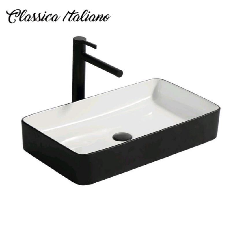 Classica Italiano wastafel cuci tangan keramik kotak mewah hitam putih