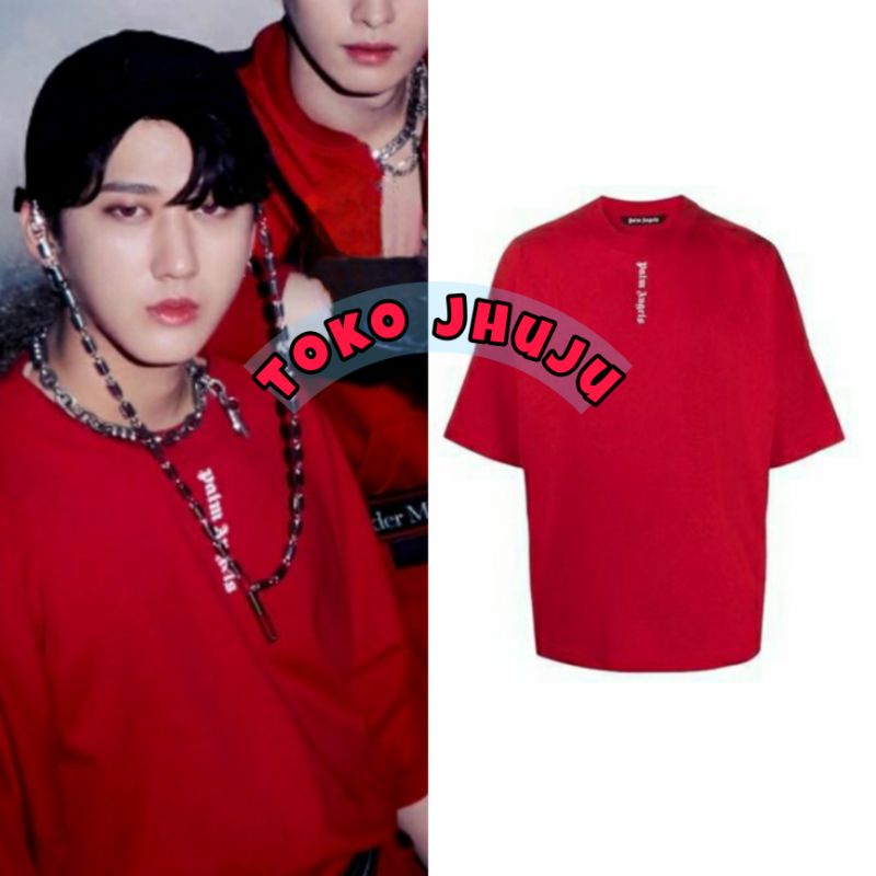 Baju T shirt Stray Kids Changbin style Pallmangel Logo tengah tulisan Kebawah