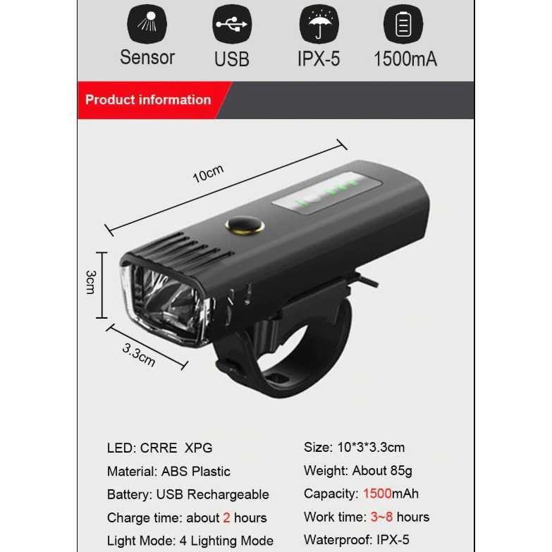 Newboler Lampu Sepeda Led Usb Rechargeable 350 Lumens Thomgear Lampu Sepeda Jm