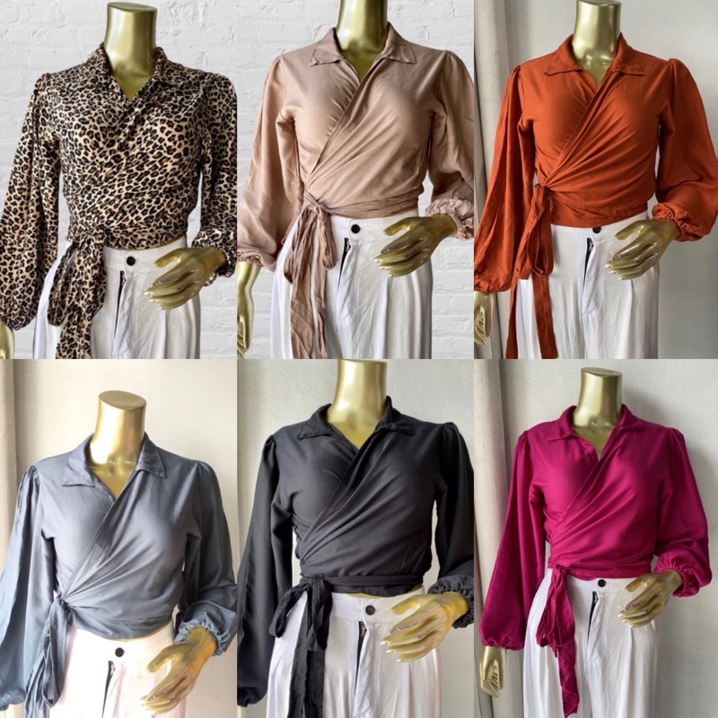 crop top wrap / wrap top / blouse kimono ikat