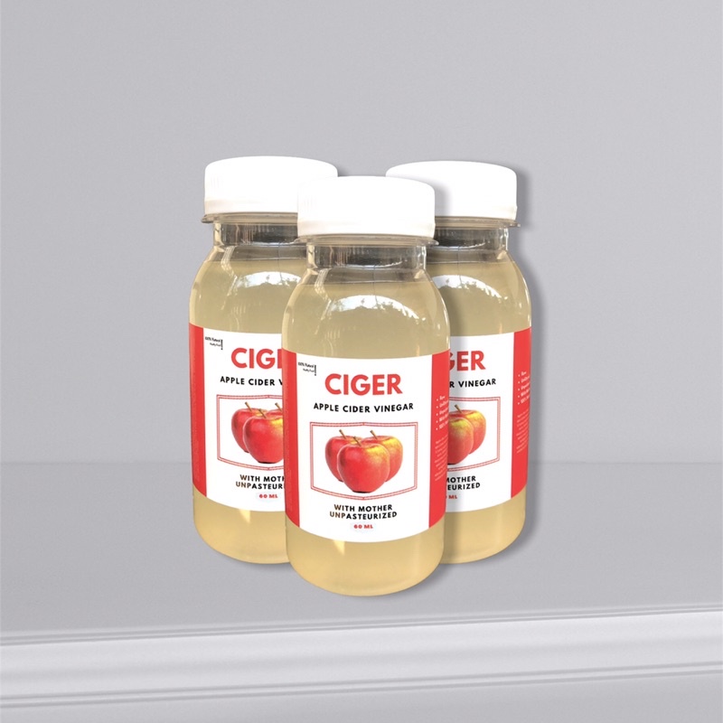 3 Botol Ciger Apple Cider Vinegar 60 ml Toner Cuka Apel Alami Organik Untuk Wajah Berminyak Original 100% Halal