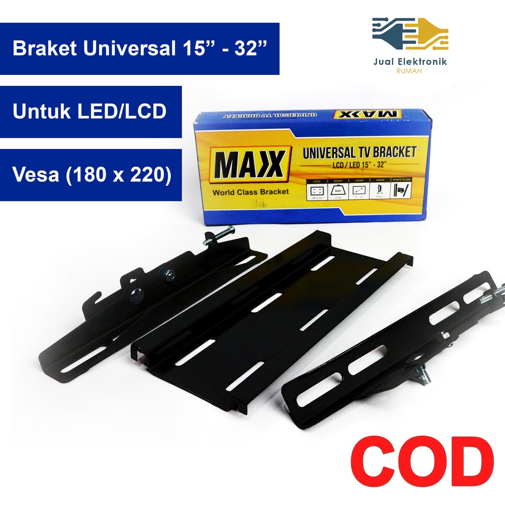 Maxx Braket TV LED 32 Inch Besi Tebal Coating Hitam Fleksibel 15 - 32 Inch