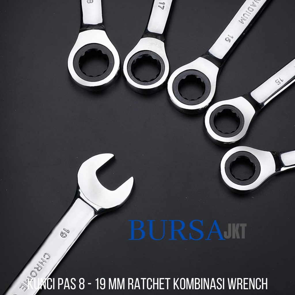 KUNCI RING PAS RATCHET KOMBINASI 2IN1 CHROME VANADIUM HAND TOOL 7IN1 MODEL KOTAK