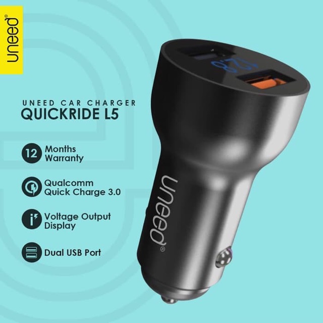 Uneed Quickride L5 Car Charger with Qualcomm 3.0 -UCCH05,-Garansi Resmi Uneed Indonesia