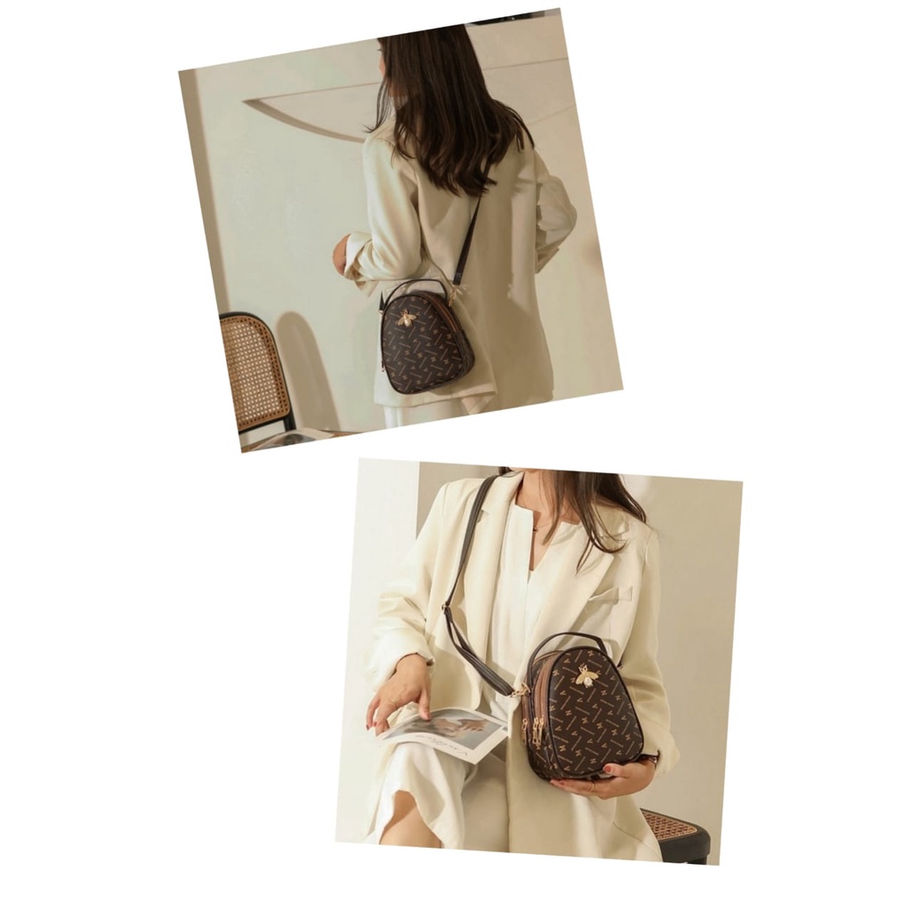 TAS SELEMPANG WANITA KOREA 3 RESLETING KULIT COKLAT BRANDED SLING BAG KECIL IMPORT MANVE TA471B7 BATAM PREMIUM REMAJA KEKINIAN MURAH FASHION CEWEK