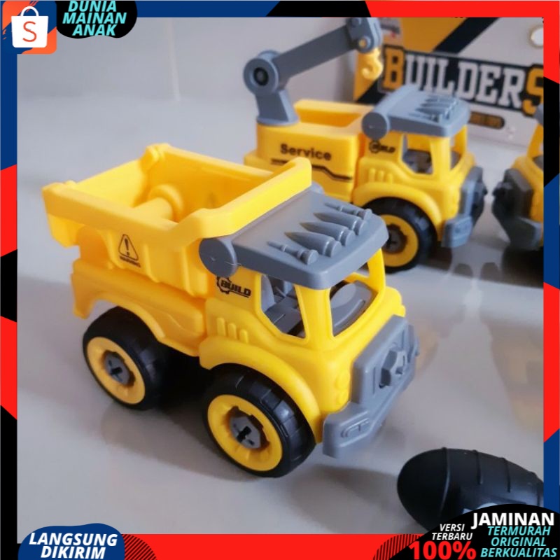 Mainan Anak Mobil Truk Bongkar Pasang DIY Obeng Toy Car Mixer Truck 1 set Kemasan Kantong