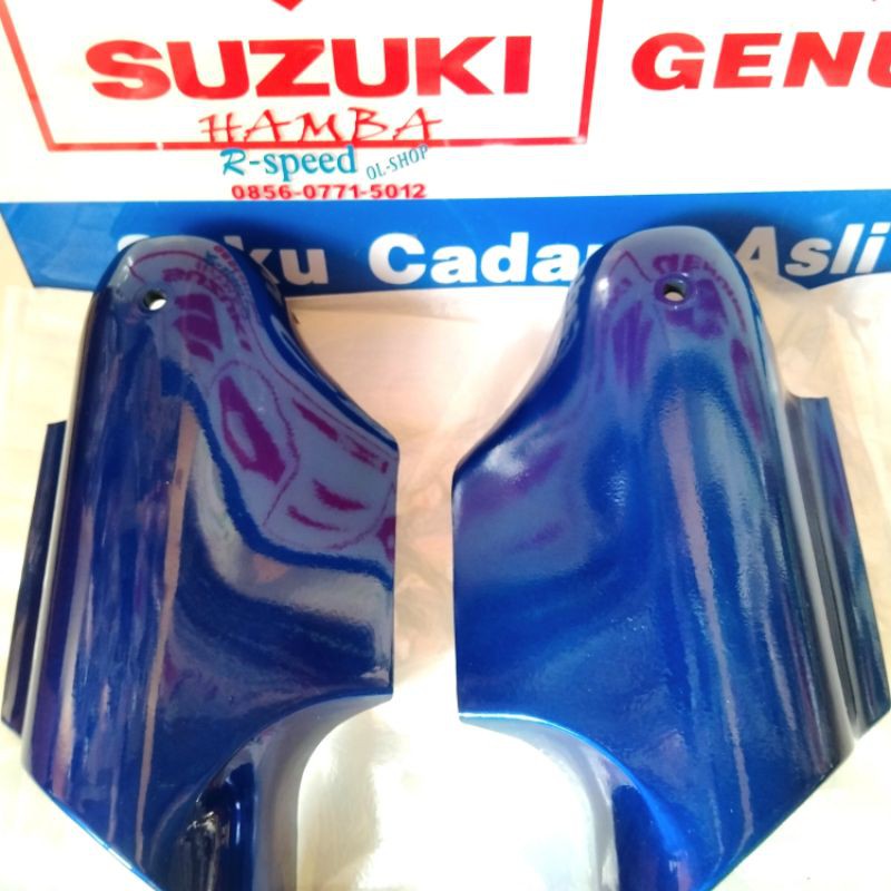 cover tutup shock skok depan suzuki satria lumba biru ori sgp