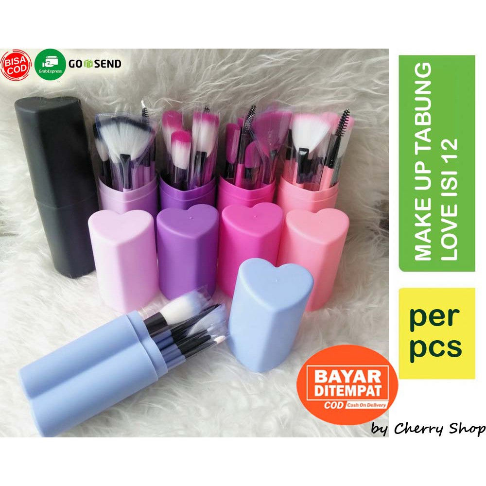 Kuas Make Up Tabung 12 in 1 Love / Make Up Tools / Alat Make Up / Brush Make up Set By Cherry Shop