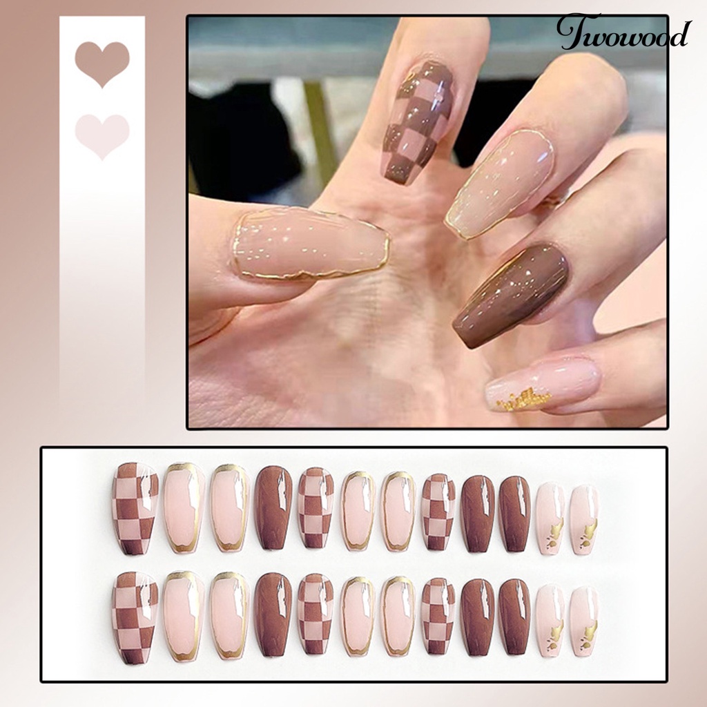 Twowood 1 Set Kuku Palsu Full Cover Detachable Dengan Lem Untuk Nail Art Wanita