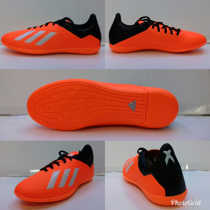TERBARU Sepatu Futsal Adidas X 18.3 Oren-Hitam list Putih Grade Ori olahraga hadiah kado senam bola