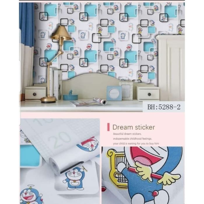 Wallpaper Dinding Kartun Kotak Doraemon Square Lucu ratudinding Stiker Hiasan Tembok Kamar Anak