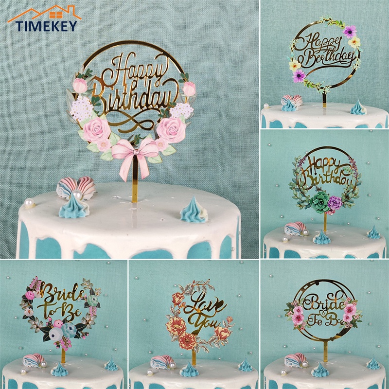 Tk 1pc Hiasan Topper Kue Ulang Tahun / Anniversary Motif Tulisan Happy Birthday Bahan Akrilik