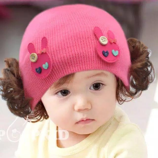 TOPI KUPLUK RAJUT BAYI MOTIF KITTY &amp; LOVE/ TOPI UNISEX / BABY HAT WIG / KUPLUK IMUT