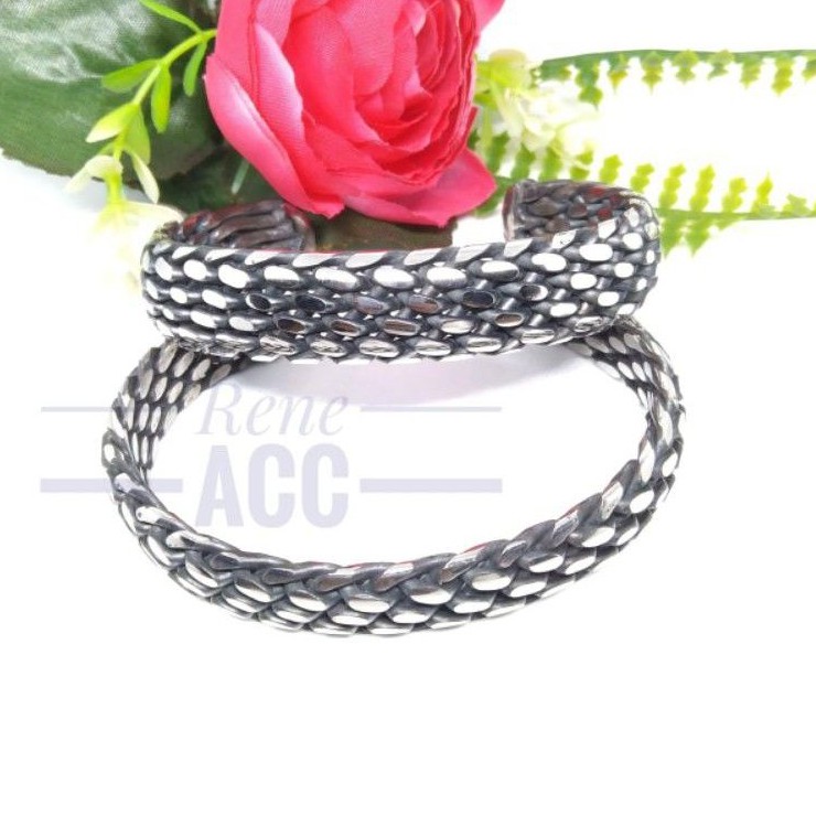 Gelang Tangan Pria model Anyam stainless Baja putih