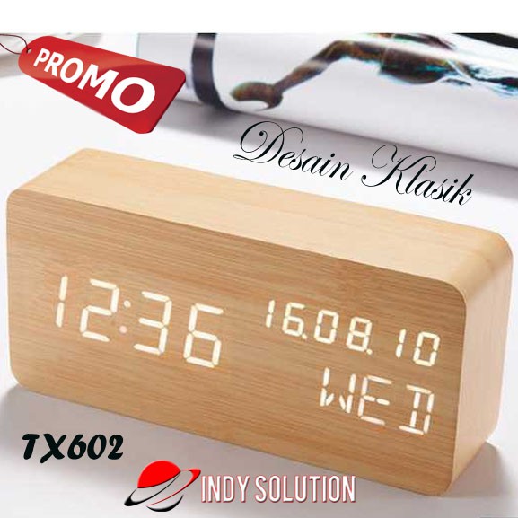 Jam Alarm Motif Kayu TX602 LED Digital Light Wooden Alarm Desktop Clock
