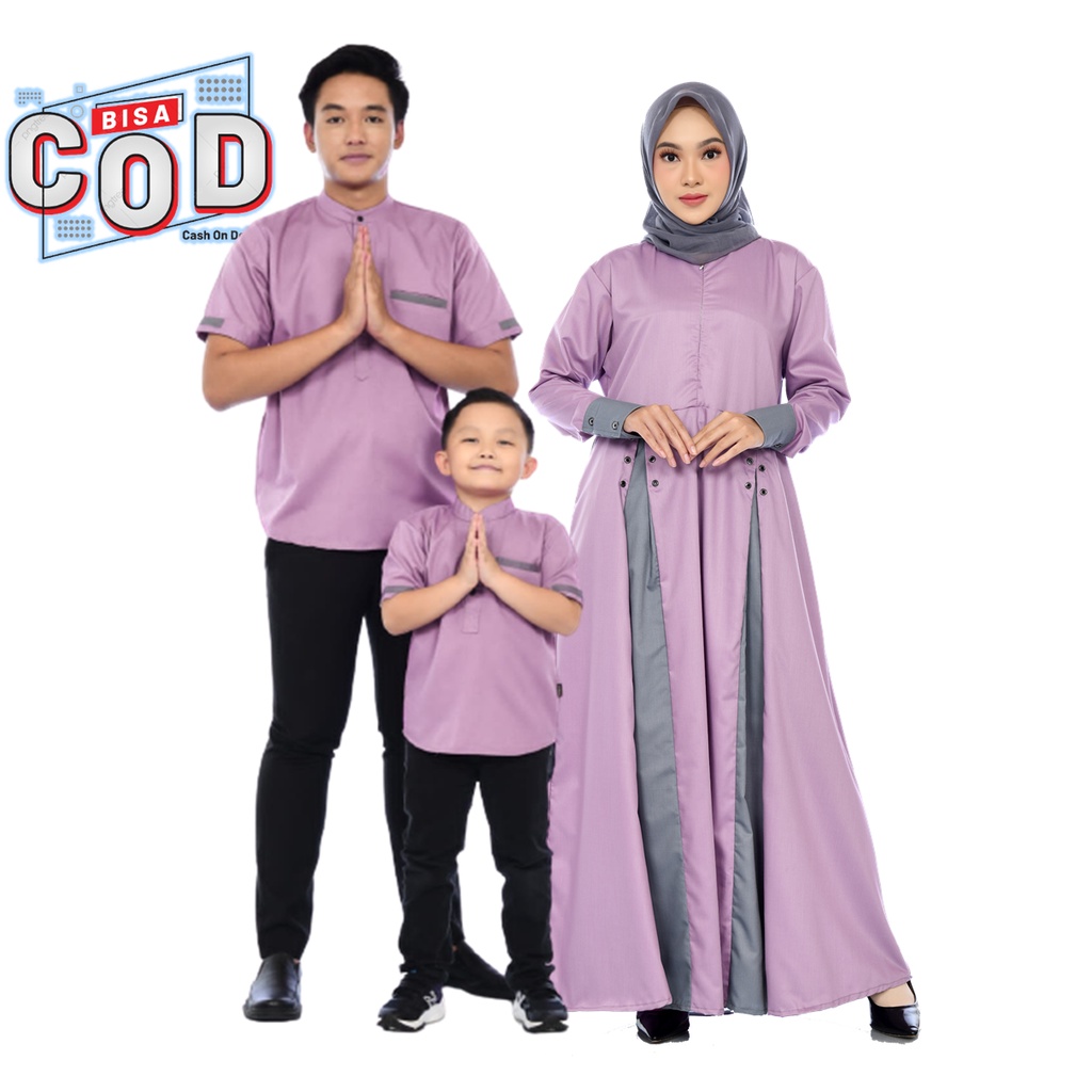 BAJU MUSLIM COUPLE AYAH IBU ANAK LAKI-LAKI LILAC - BAJU MUSLI COUPLE MAWADDAH PREMIUM