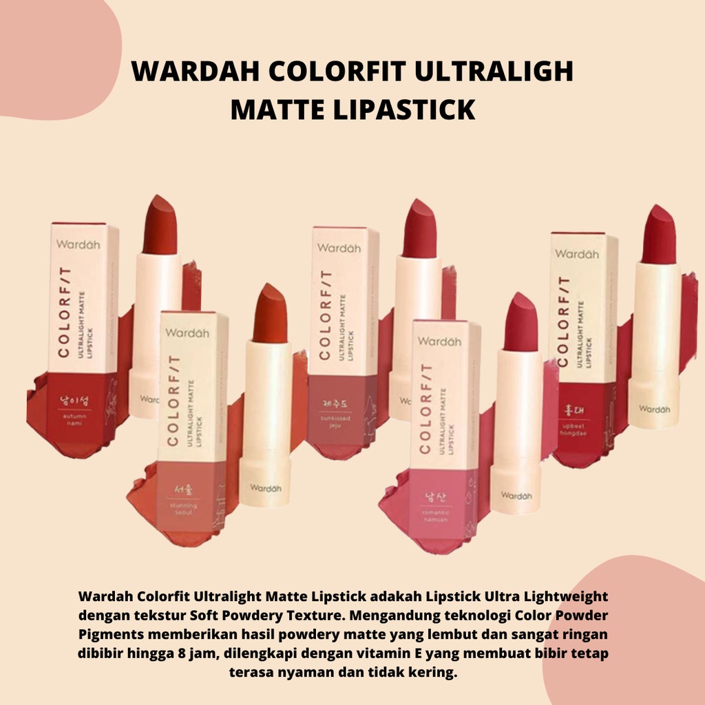 TERBARU! Colorfit Ultralight Matte Lipstick / Ringan dan Lembut di Bibir Banyak Pilihan Warna Wardah