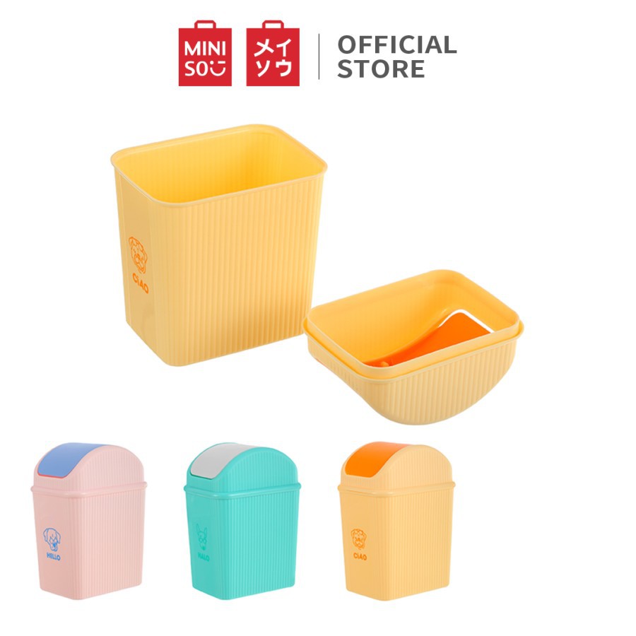 MINISO Tempat Sampah Meja Tong Sampah Lucu Dengan Penutup Mini Plastik