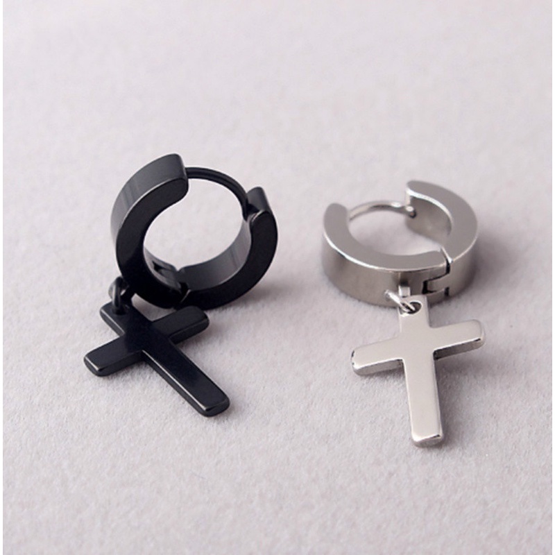 Men Punk Rock Earrings Stainless Steel Circle Round Cross Pendant Stud Earrings Hip Hop Earring Jewelry Gift