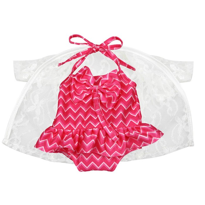 Baju Renang Pelindung Matahari Warna Merah Mawar untuk Boneka 18 "