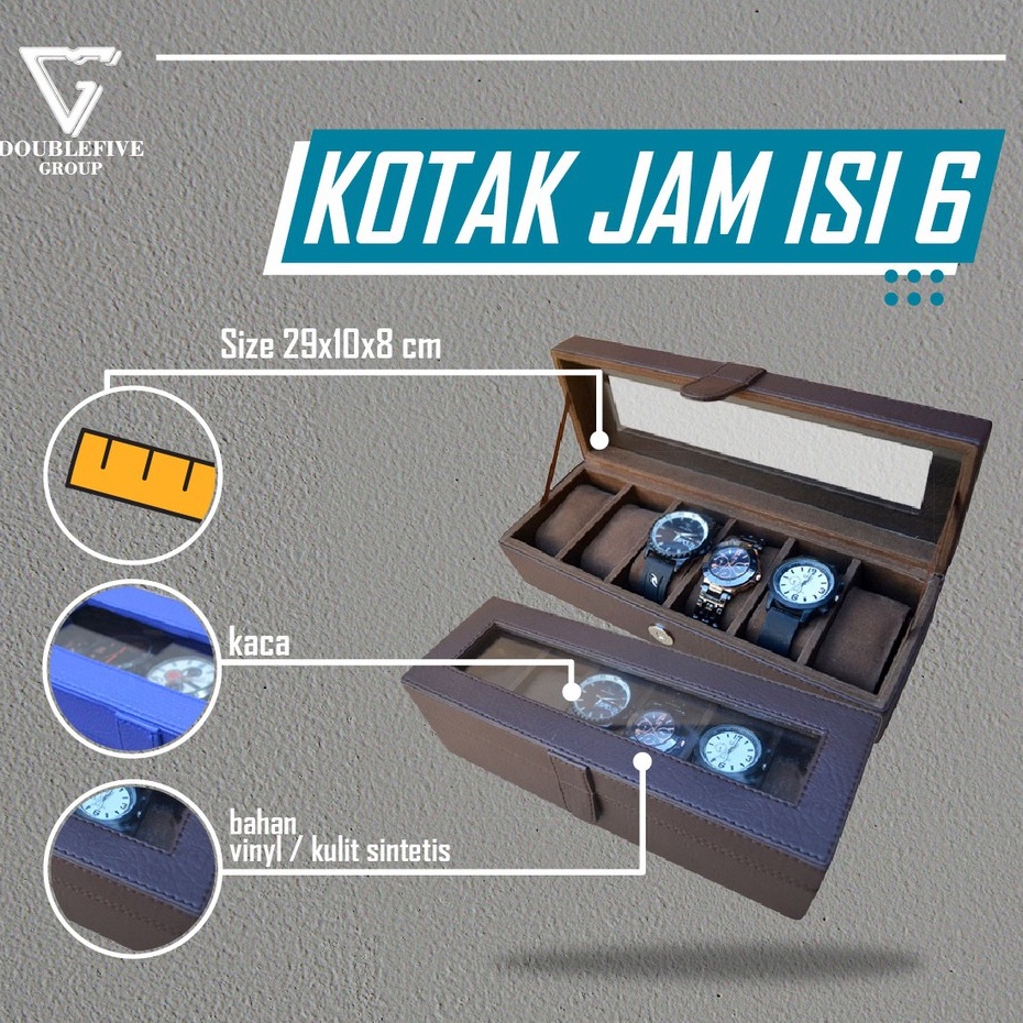 Kotak Jam / Box Jam / Tempat Penyimpanan Jam / Watch Box Oraganizer isi 6 Coklat Polos