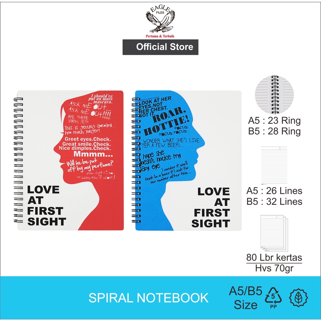 

Notebook Spiral A5/B5 TOMEX Buku Tulis Buku Catatan Diary Motif LOVE AT FIRST Isi 80 Lembar