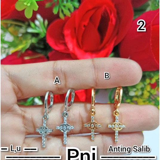 Anting Dewasa Permata Salib gold silver (COD)