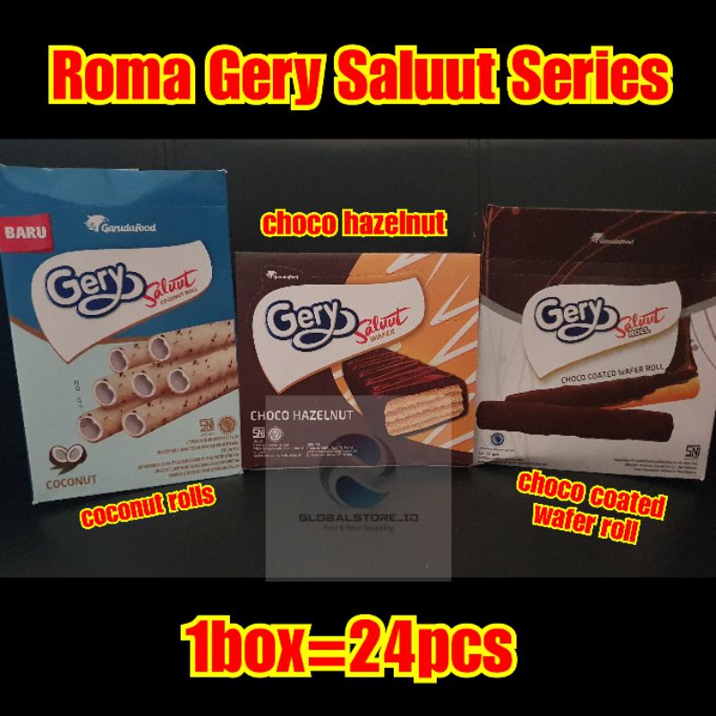 

Gery saluut choco coated wafer rolls/ gery saluut coconut rolls /gery saluut hazelnut box