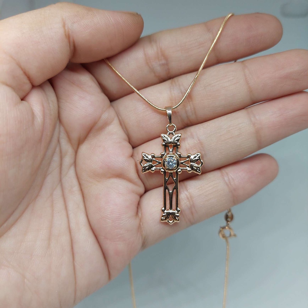 KALUNG SALIB ANTI KARAT GOLD WANITA/ KALUNG BANDUL SALIB MATA SATU DENGAN UKIRAN ORIGINAL XUPING BER