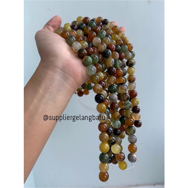 bahan manau madu 14mm kuning cokelat hijau natural renceng batu alam