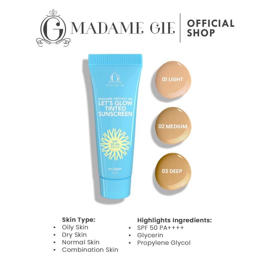 Bisa COD - Madame Gie Protect Me Let's Glow Tinted Sunscreen SPF 50 PA ++++