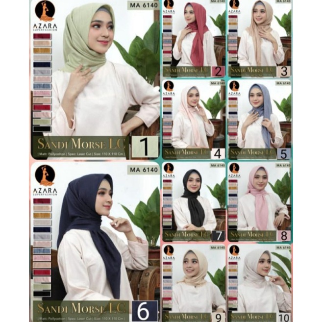 MURAH ! HIJAB SANDI MORSE SQUARE LC BAHAN POLYCOTTON PREMIUM AZARA JILBAB KERUDUNG SEGI EMPAT