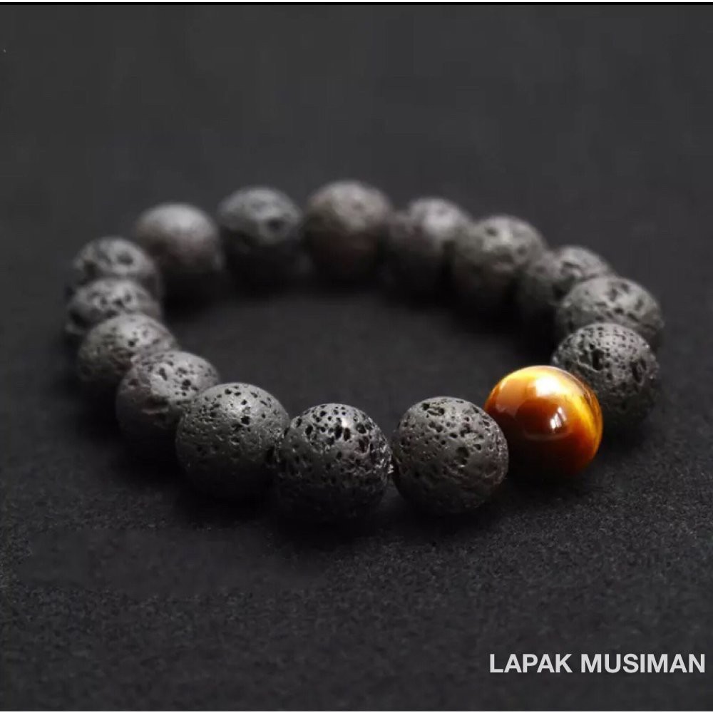 [Bayar di Tempat] GELANG BATU LAVA TIGER EYE ASLI NATURAL