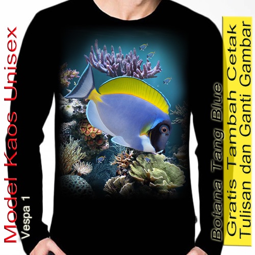 Kaos 3D Lengan Panjang Gambar Ikan Botana Tang