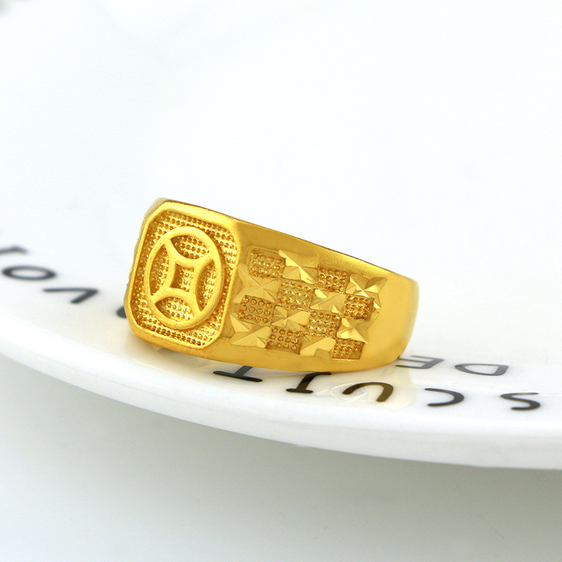 Cincin Emas Asli Kadar 375 Model Terbuka Dapat Disesuaikan Bentuk Persegi Untuk Pria
