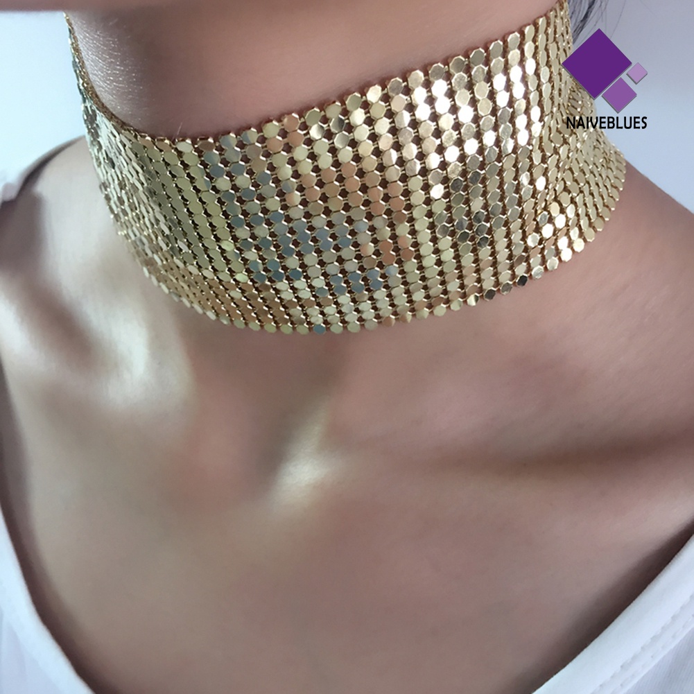 Kalung Choker Sequin Mesh Gaya Punk Untuk Wanita