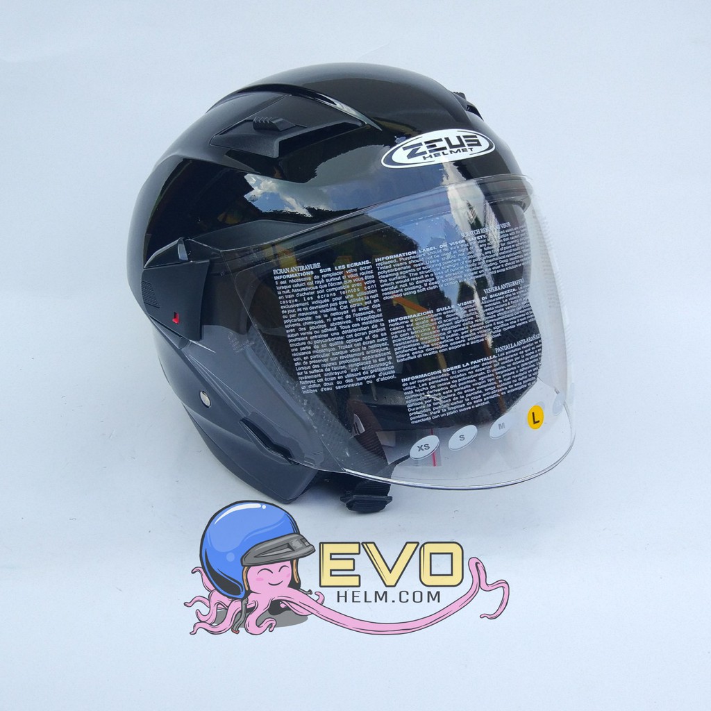 HELM ZEUS 611 BLACK ORIGINAL HELM ZEUS ZS611 SOLID BLACK HALFFACE BLACK METALIC