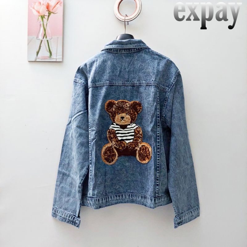 JAKET JEANS OVERSIZE BROWN BEAR /Jaket wanita Original by PM