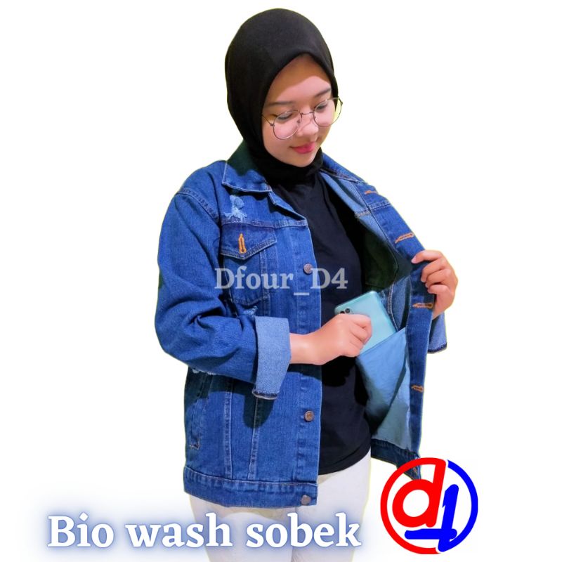 Dfour Jaket Jeans Sobek Wanita M-L-XL