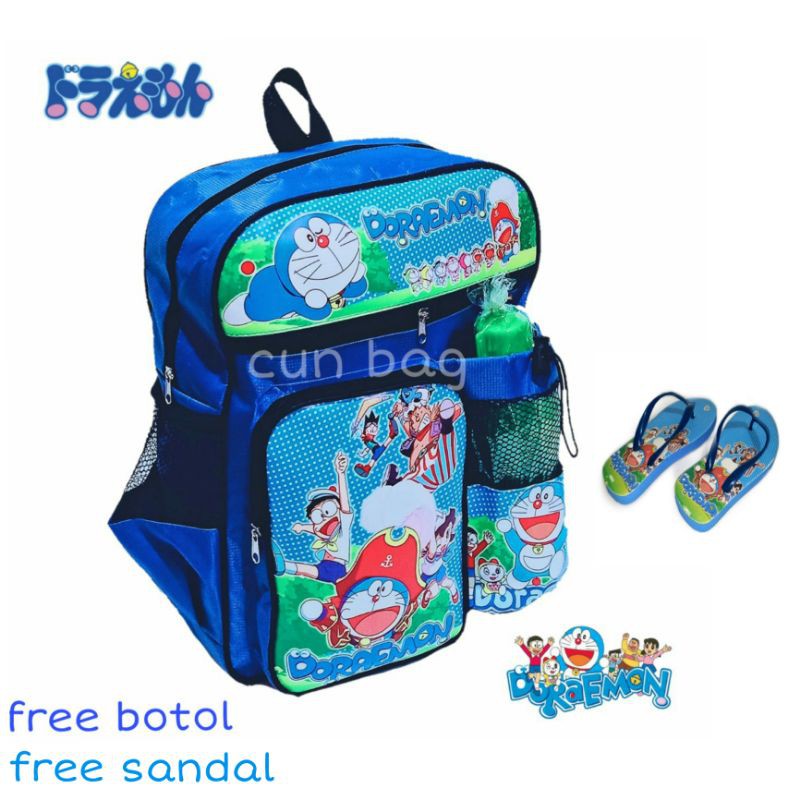 tas  Ransel doraemon gratis botol dan sandal