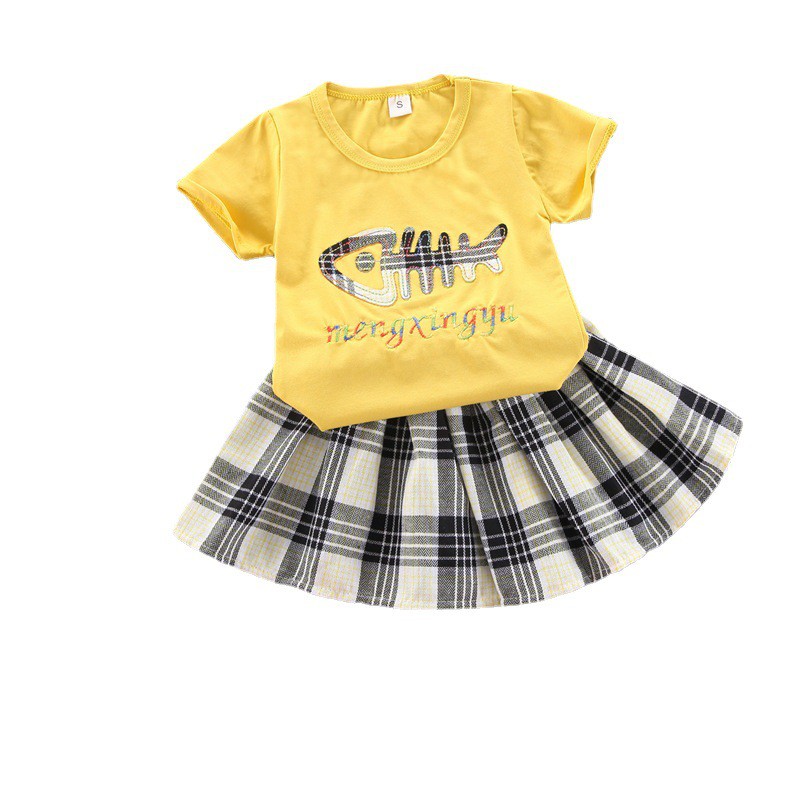 Baju anak perempuan celana rok + kaos katun premium set anak cewek import FISH MB STLNG09