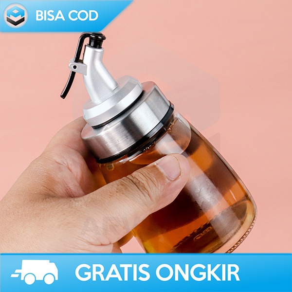 BOTOL PENYIMPANAN MINYAK OLIVE OIL BAHAN KACA 180ML LUBANG TUTUP BOTOL