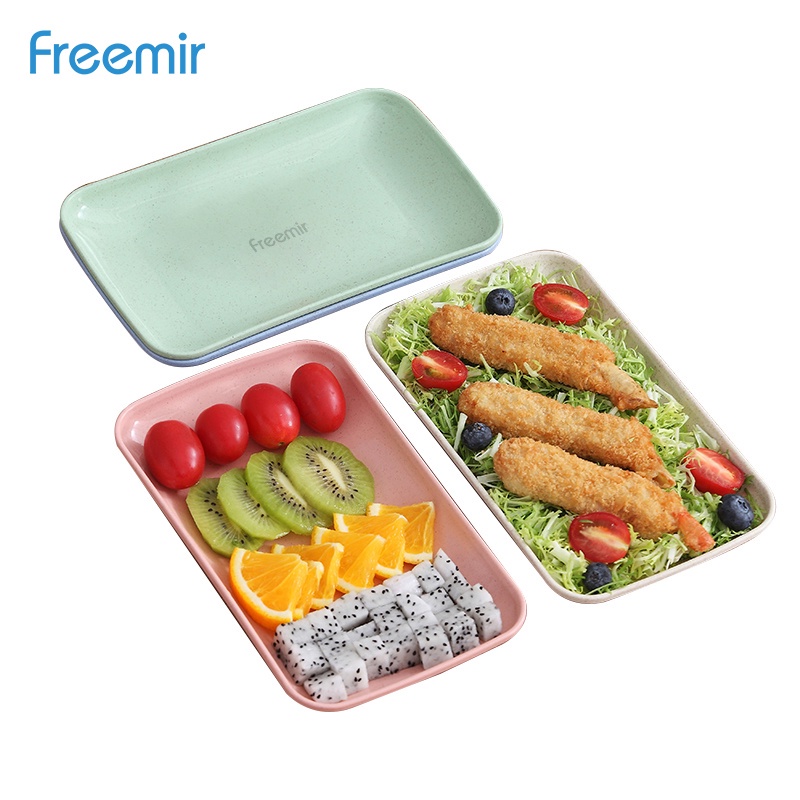 Freemir Set 4 Pcs/ Wheat Straw /Jerami Gandum /Warna Warni/ Dinner Plate Piring/ Makan Piring-21cm