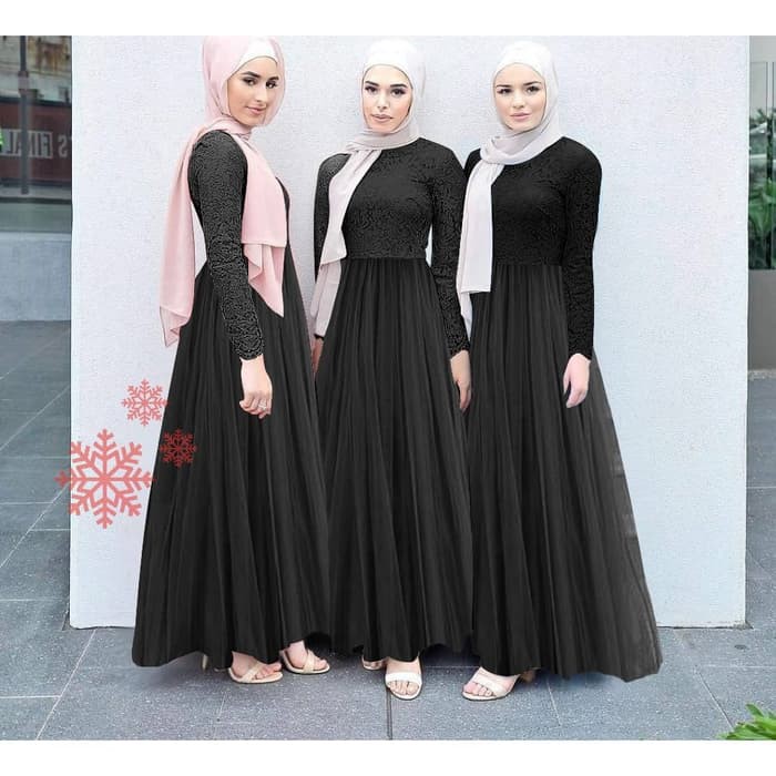 NISSA SABYAN  gamis brukat tile dress ismi hitam black baju remaja terbaru mx izm vt